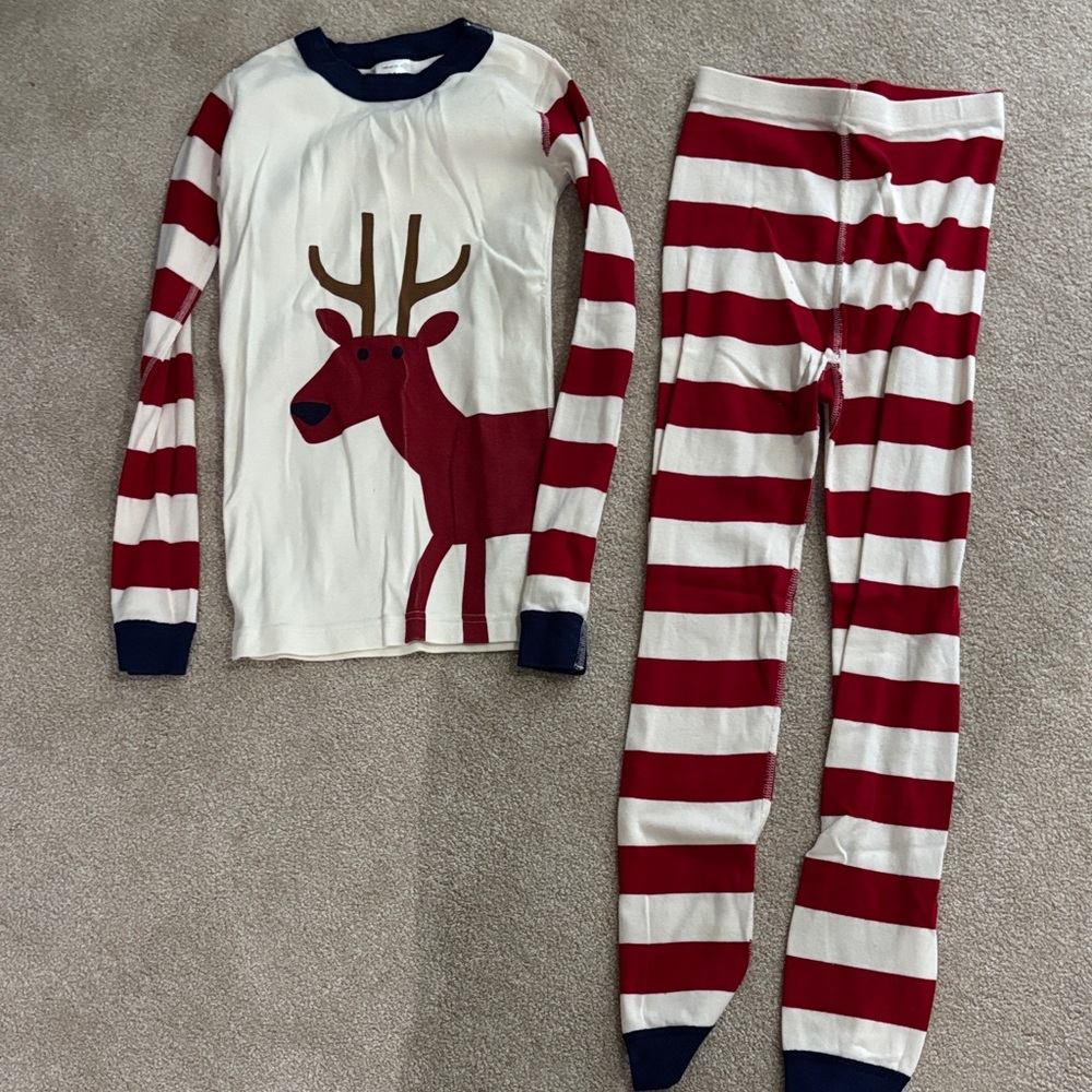 Hanna Andersson Red and White Reindeer Pajamas, Size 10, 140cm